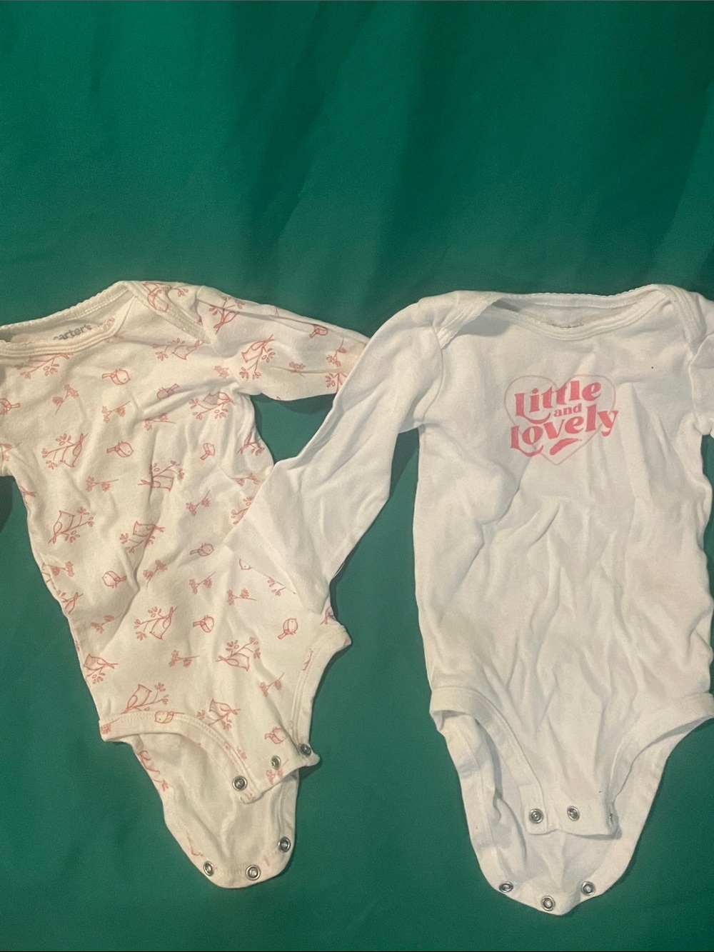 Carter's White and Pink 'Little and Lovely' Long-Sleeve Baby Bodysuits